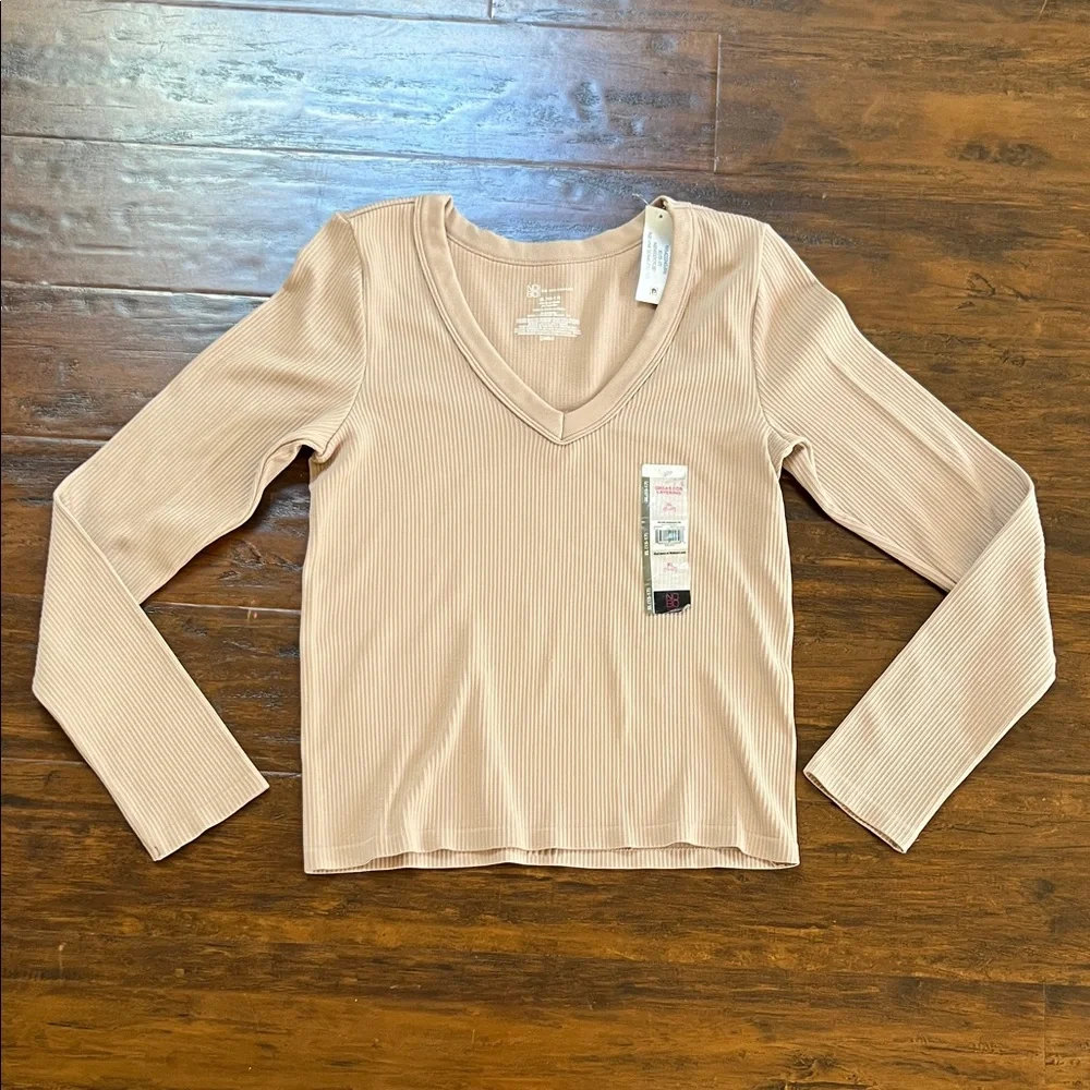 NWT No Boundaries Ribbed V-Neck Long Sleeve Top - Nude/Light Brown Size XL - Picture 1 of 4